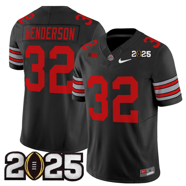 Men Ohio State Buckeyes #32 TreVeyon Henderson Black 2025 CFP Final Patch F.U.S.E. Vapor Limited Stitched NCAA Jersey